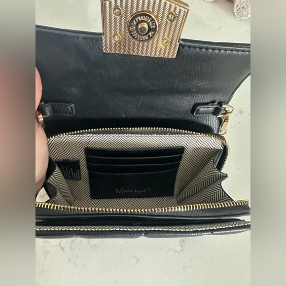 Moda Luxe Black & Gold Mini Handbag with Gold Chain Strap - Picture 4 of 4